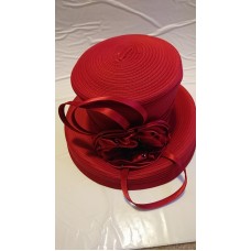 Ladies Red Satin Covered Straw Hat w/ elegant satin/sequence accents  eb-18534912